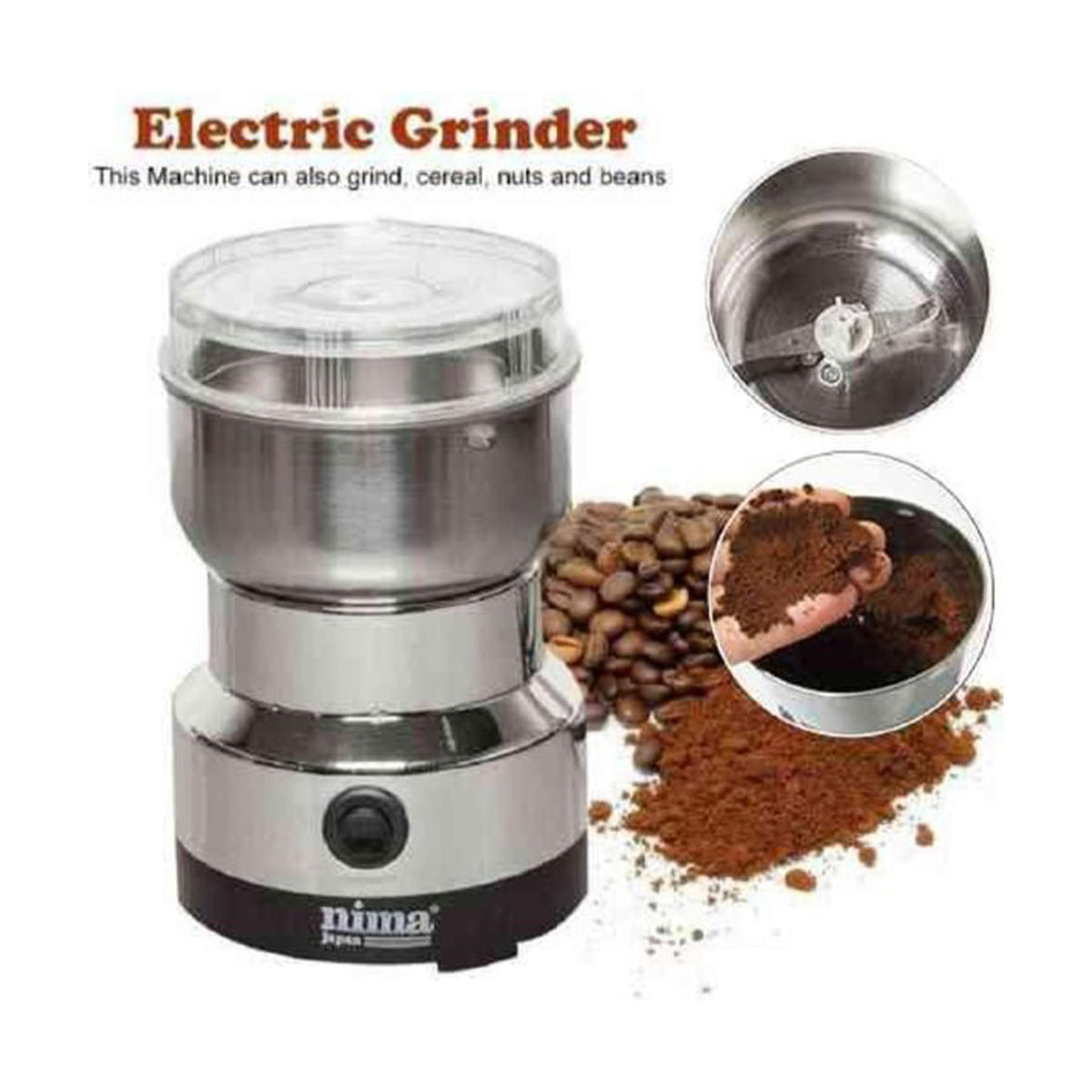 Nima Mini Electric Grinder Stainless Steel For Coffee Beans, Spices, Masala