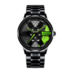 Black Car Sport Rim Hub Wheel Wristwatch For Mens